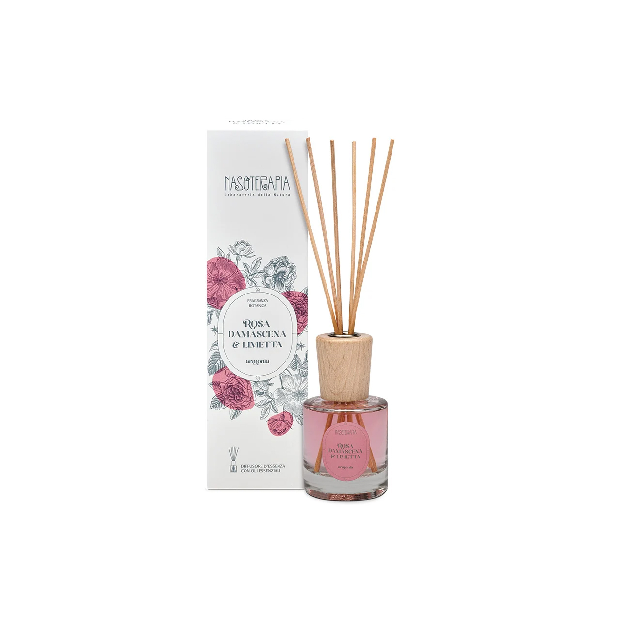 Diffusore-a-bastoncini-rosa-damascena-e-limetta-100ml-Nasoterapia