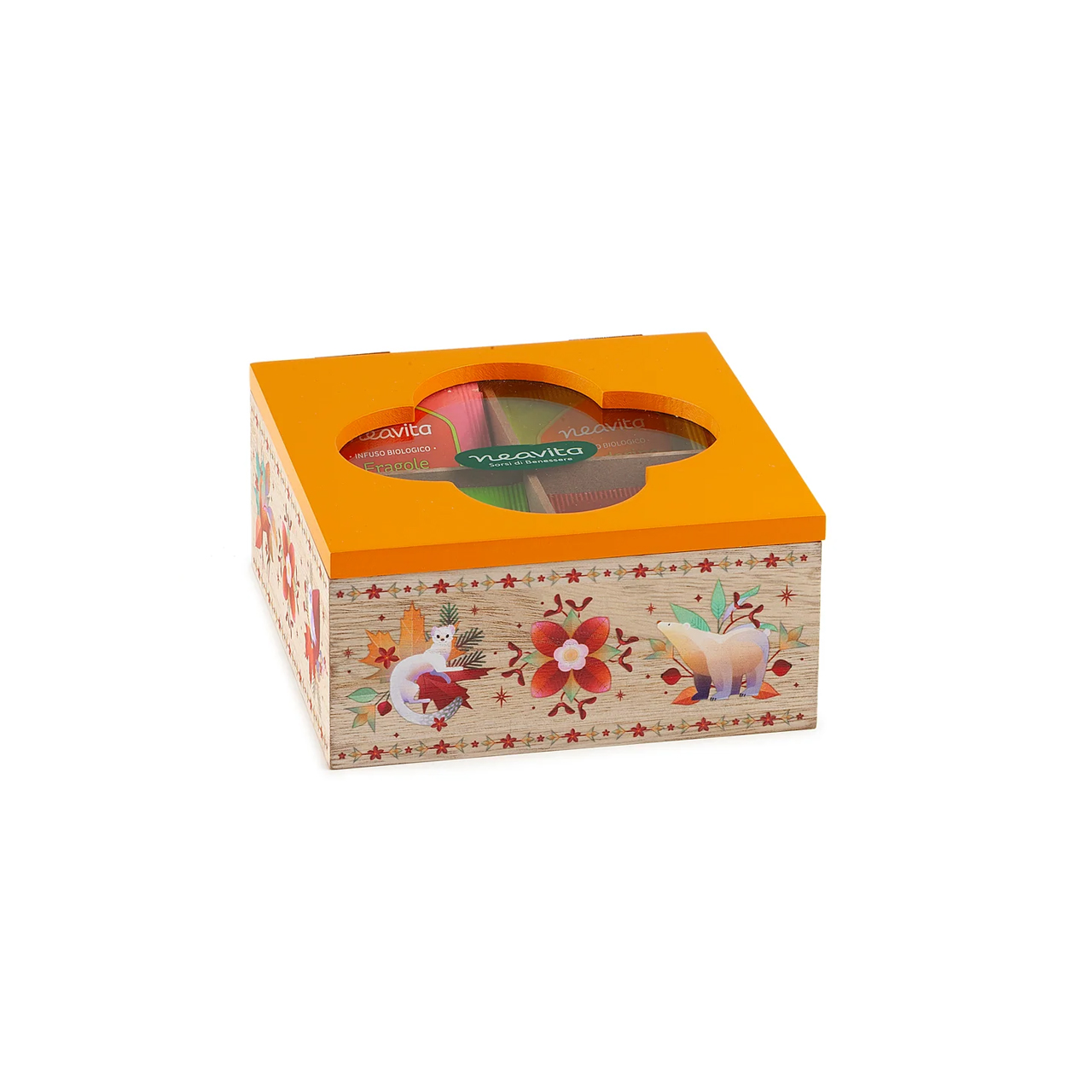 Cofanetto-in-legno-arancione-con-20-tisane-e-infusi-assortiti-Neavita