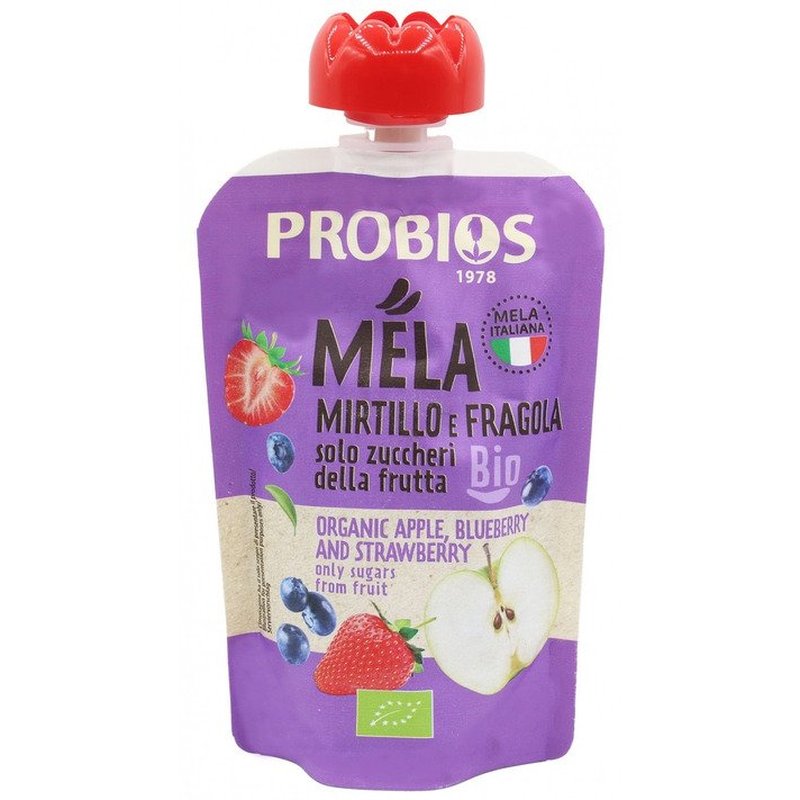 Polpa-Mela-Mirtillo-e-Fragola-Confezione-Doypack-100Gr-Probios