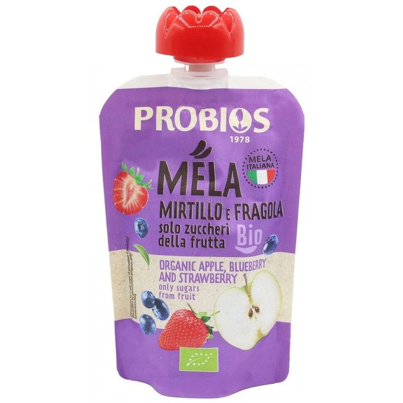 Polpa-Mela-Mirtillo-e-Fragola-Confezione-Doypack-100Gr-Probios